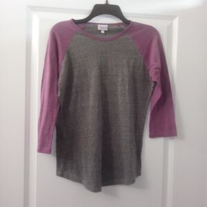 LuLaRoe Gray Shirt With Purple Long Sleeves Size Medium